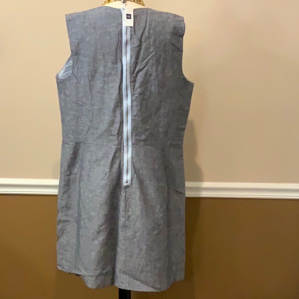 Nwot Gap Blue Color Block Chambray Linen Dress 20 - image 3